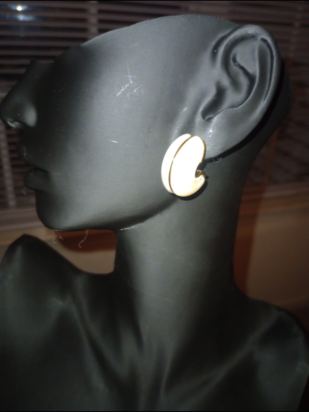 Cream Acrylic And Gold-Trim  Earrings